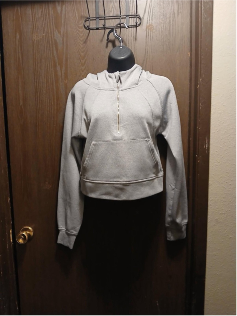 Women's Small Cropped Quarter-Zip Fleece Hoodie Gray (JC210) - Picture 5 of 6